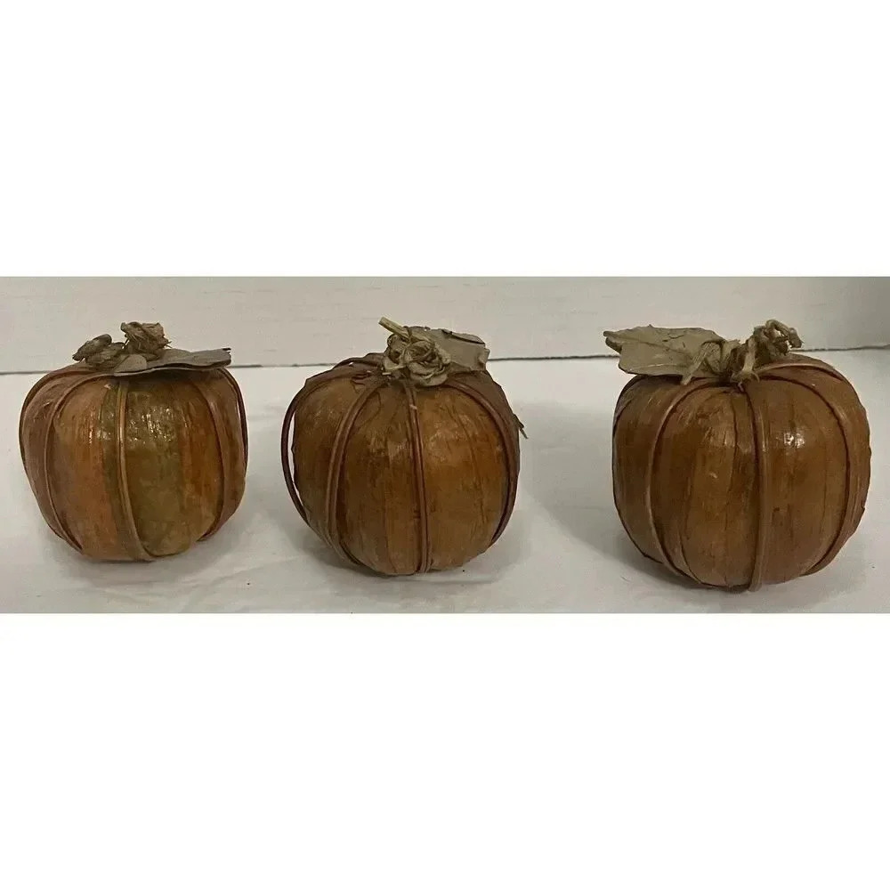 3 Fall Artificial Mini Pumpkin Dark‎ Orange Thanksgiving ￼Size In Pictures